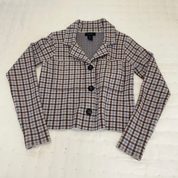 RACHEL Rachel Roy Jackets & Blazers - Rachel Rachel Roy Cardigan Jacket Women’s S Brown Blue Checked Knit